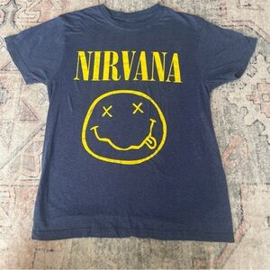 NIRVANA Navy Tee with Yellow Smiley Logo M